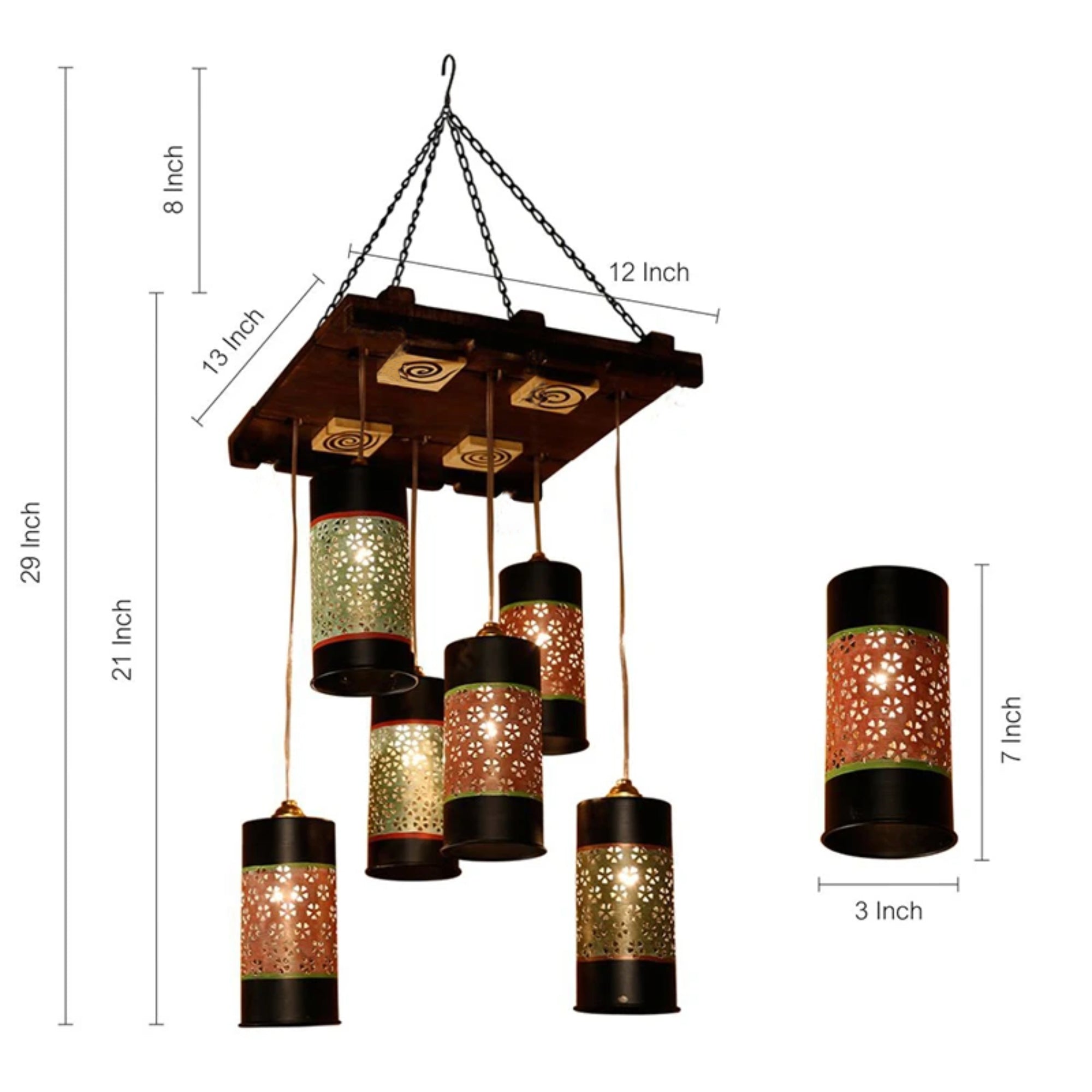 Celo-6 Chandelier With Cylindrical Metal Hanging Lamps (6 Shades)
