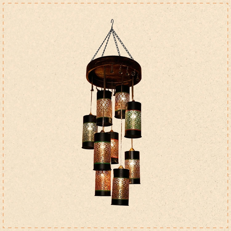 Celo-9 Chandelier With Cylindrical Metal Hanging Lamps (9 Shades)