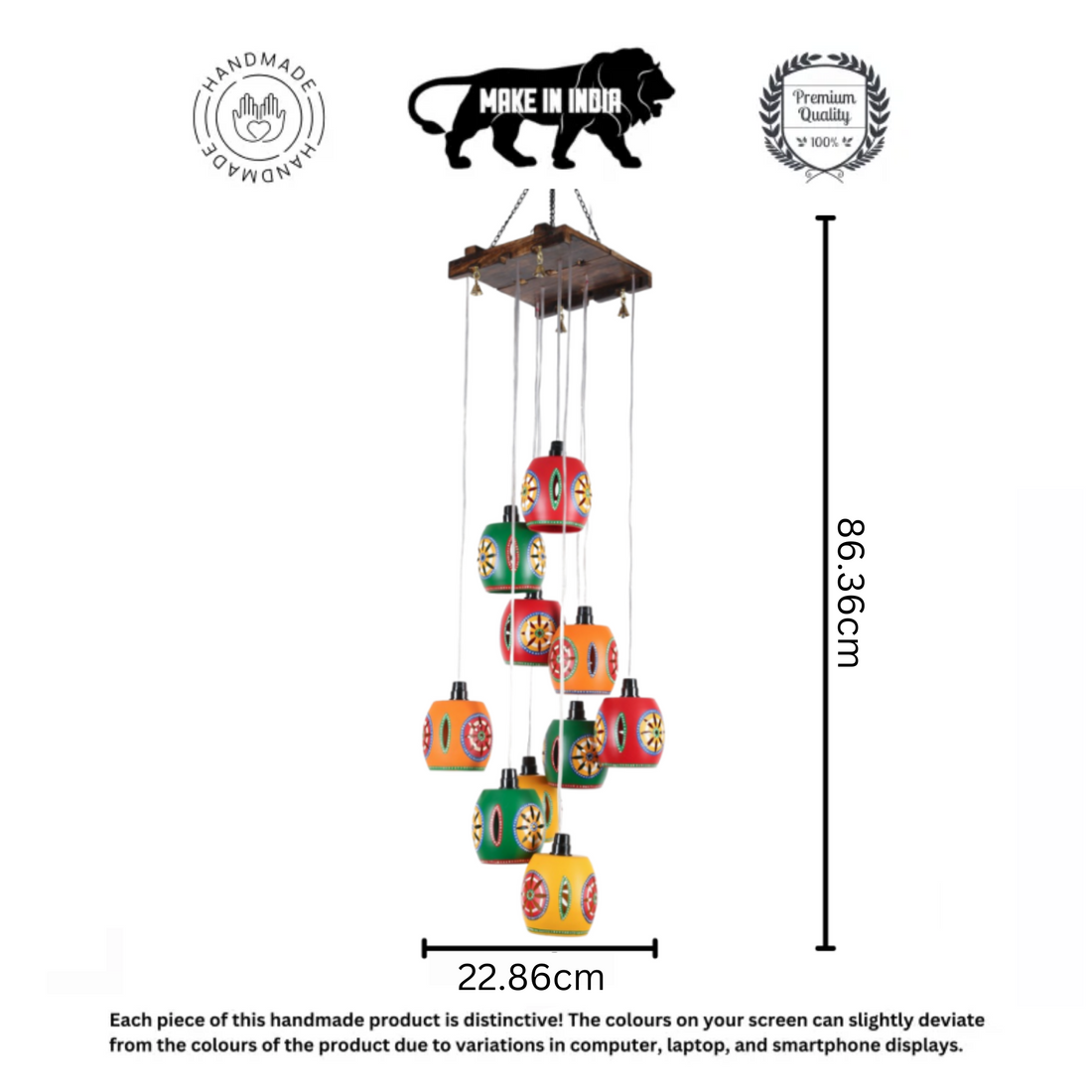 Cona-10 Chandelier With Barrel Shaped Metal Hanging Lamps (10 Shades) 9x9x45