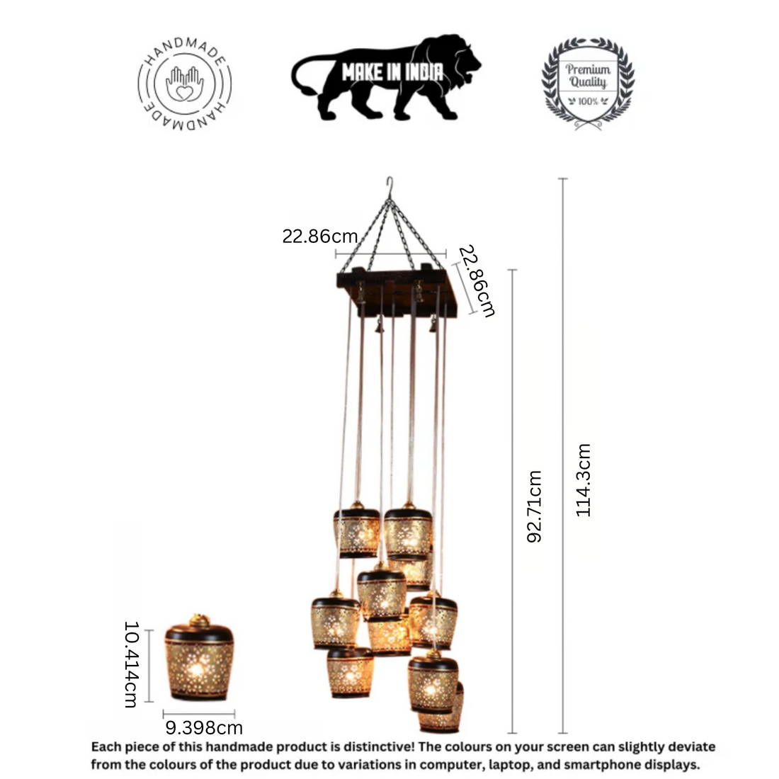 Moon-10 Chandelier With Metal Hanging Lamps In Simmering Gold (10 Shades)