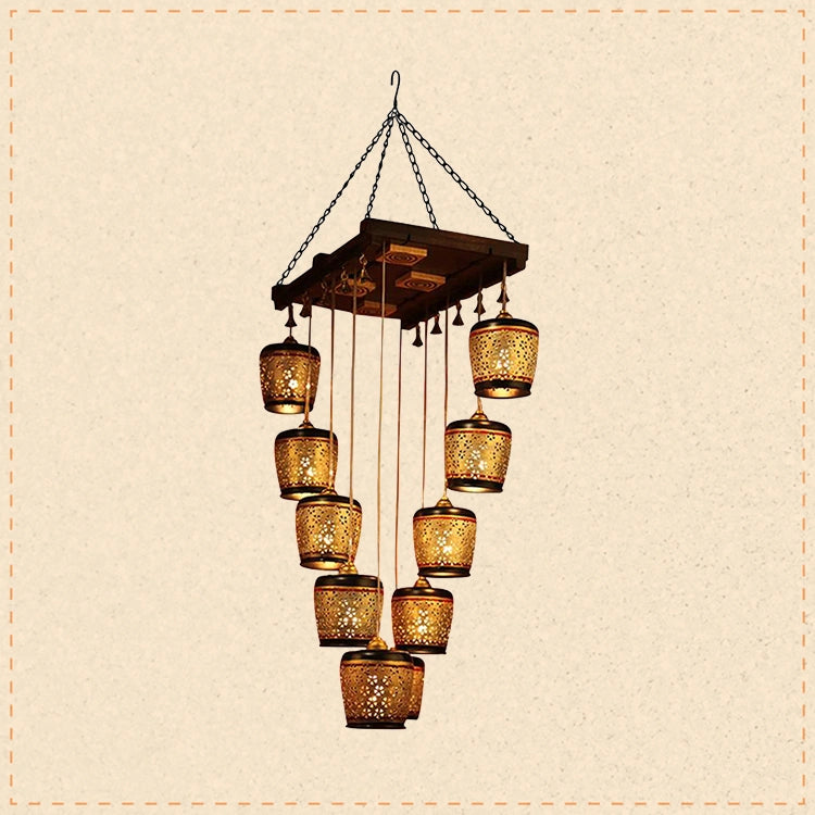 Moon-10A Chandelier With Metal Hanging Lamps In Simmering Gold (10 Shades)