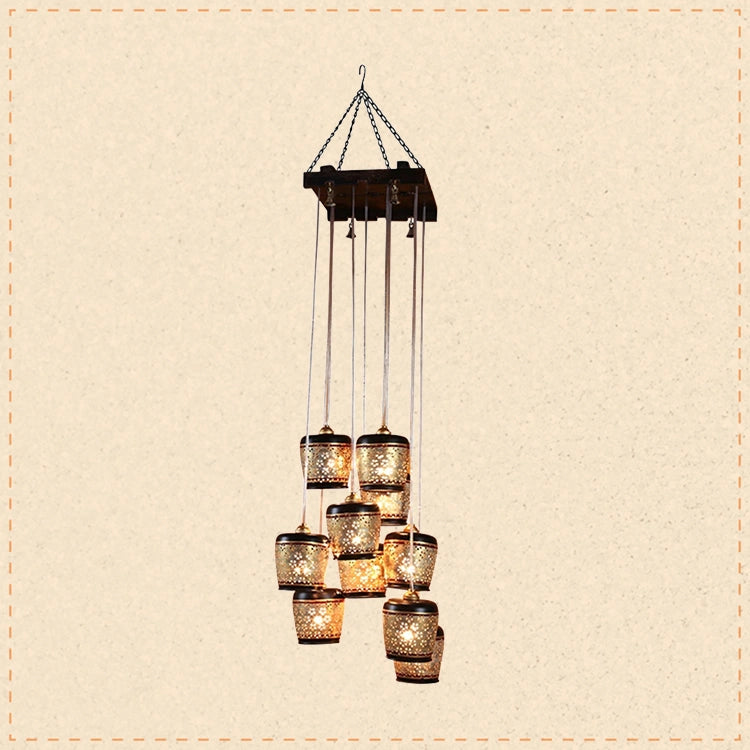 Moon-10 Chandelier With Metal Hanging Lamps In Simmering Gold (10 Shades)
