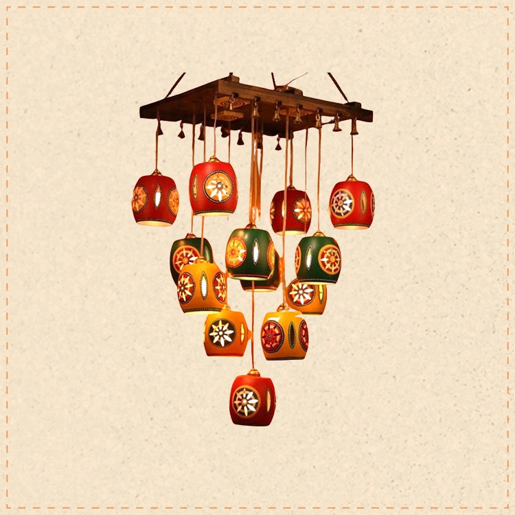 Cona-13 Chandelier With Barrel Shaped Metal Hanging Lamps (13 Shades) 18x12x29"