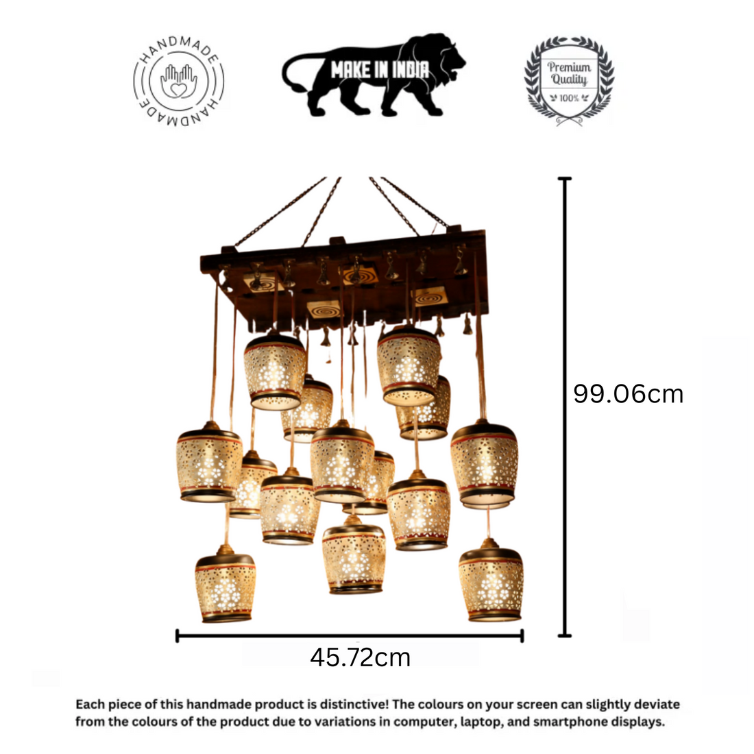 Moon-15 Chandelier With Metal Hanging Lamps In Simmering Gold (15 Shades) 18x12x39