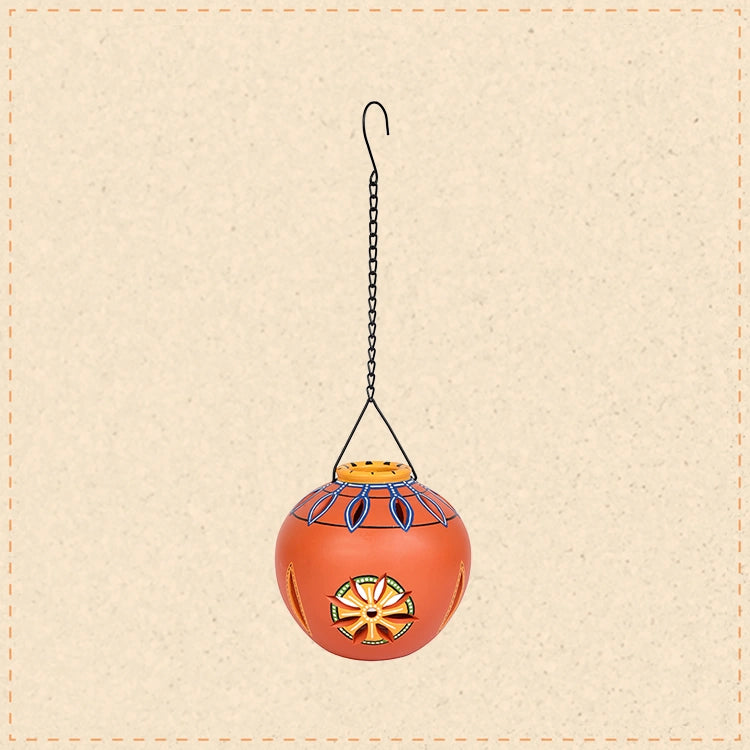 Terracotta Handpainted Orange Hanging Tea light