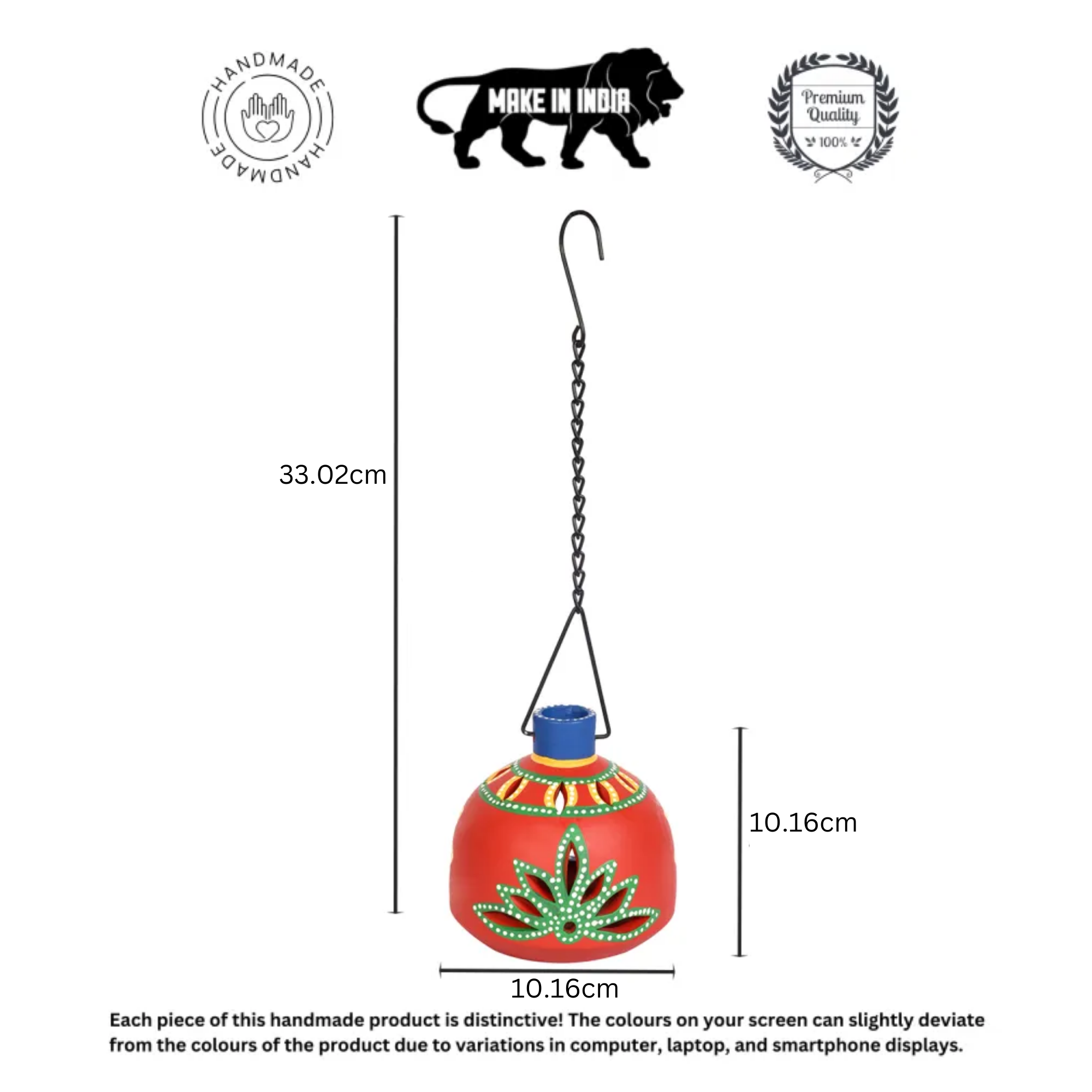 Terracotta Handpainted Red Matki Hanging Tea Light