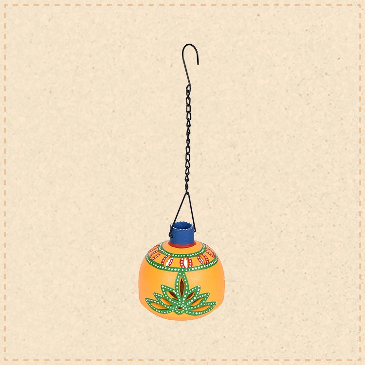 Terracotta Handpainted Yellow Matki Hanging Tea Light