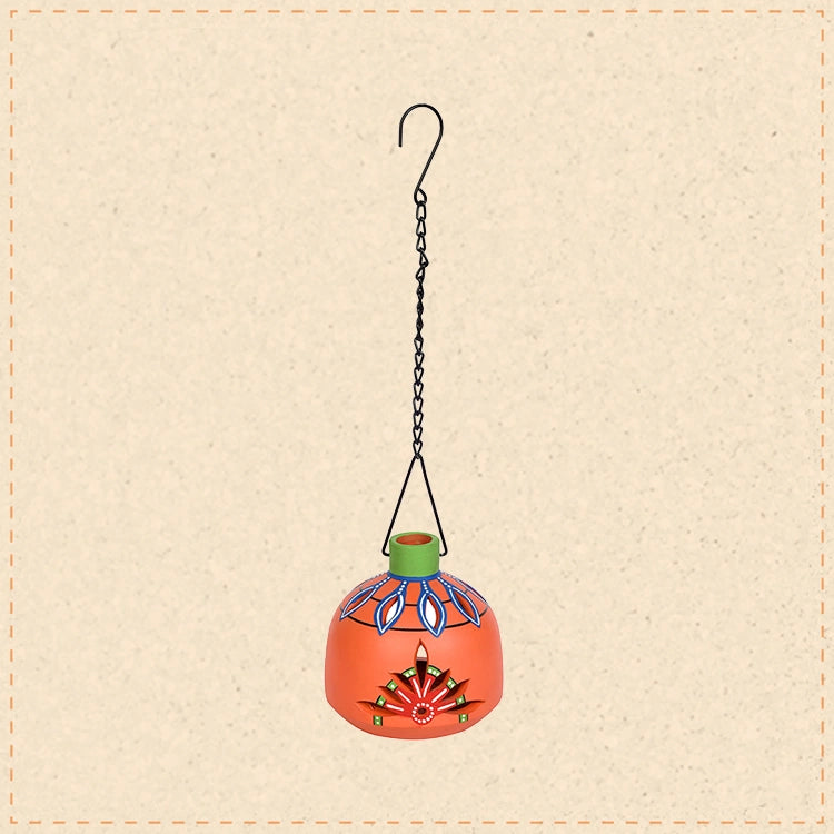 Terracotta Handpainted Pink Matki Hanging Tea Light