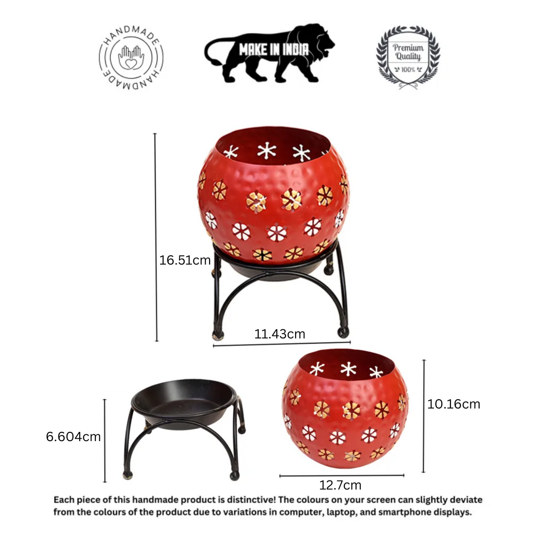 Red Polka Tealight in Round Shape with Metal Stand