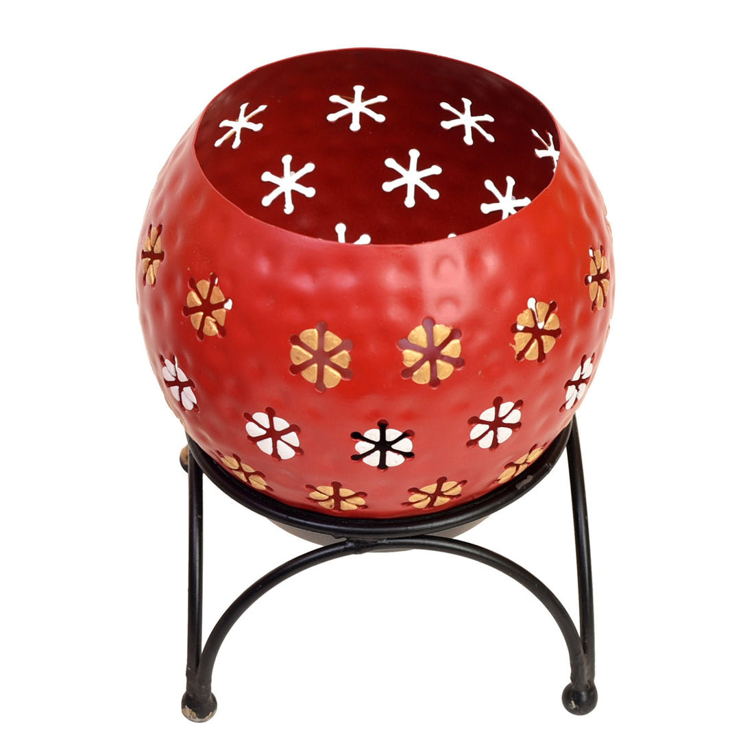 Red Polka Tealight in Round Shape with Metal Stand