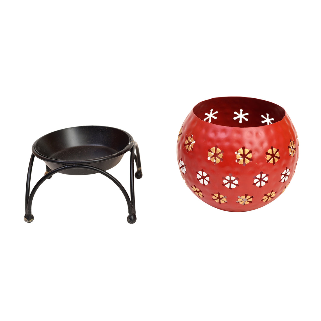 Red Polka Tealight in Round Shape with Metal Stand