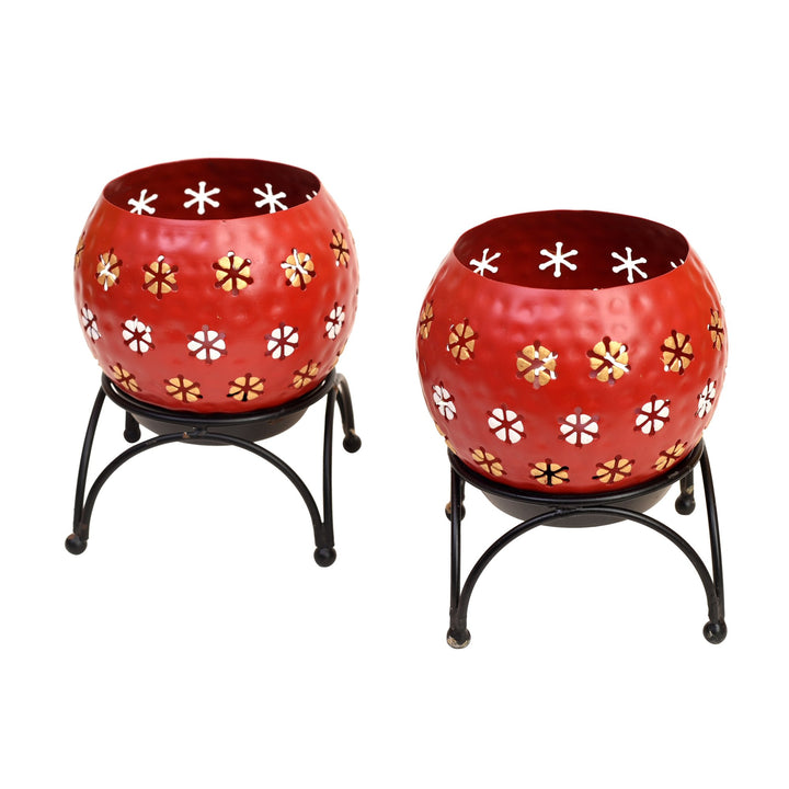 Red Polka Tealights (Set of 2) with Metal Stands