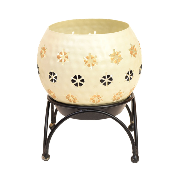 Tealight White Polka Style with Metal Stand