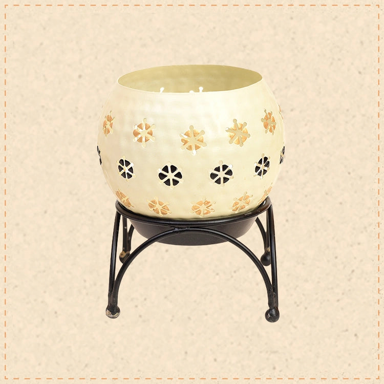 Tealight White Polka Style with Metal Stand