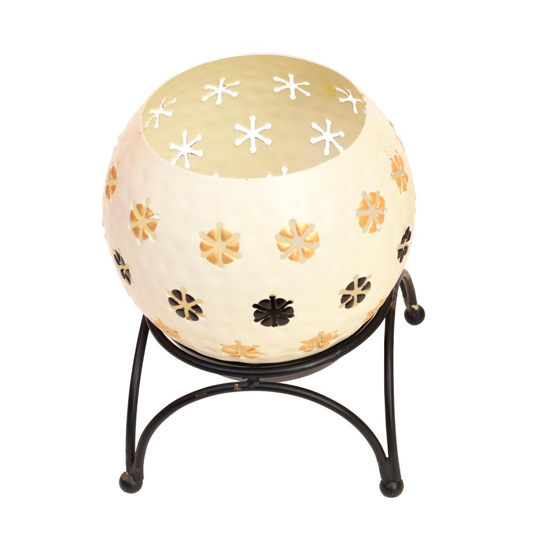 Tealight White Polka Style with Metal Stand