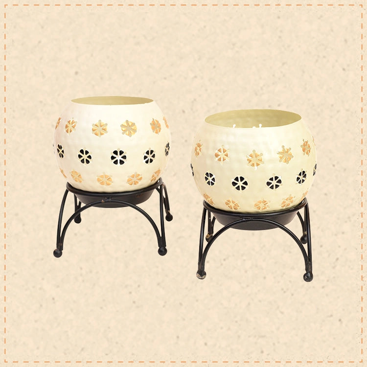 White Polka Tealights (Set of 2) with Metal Stands