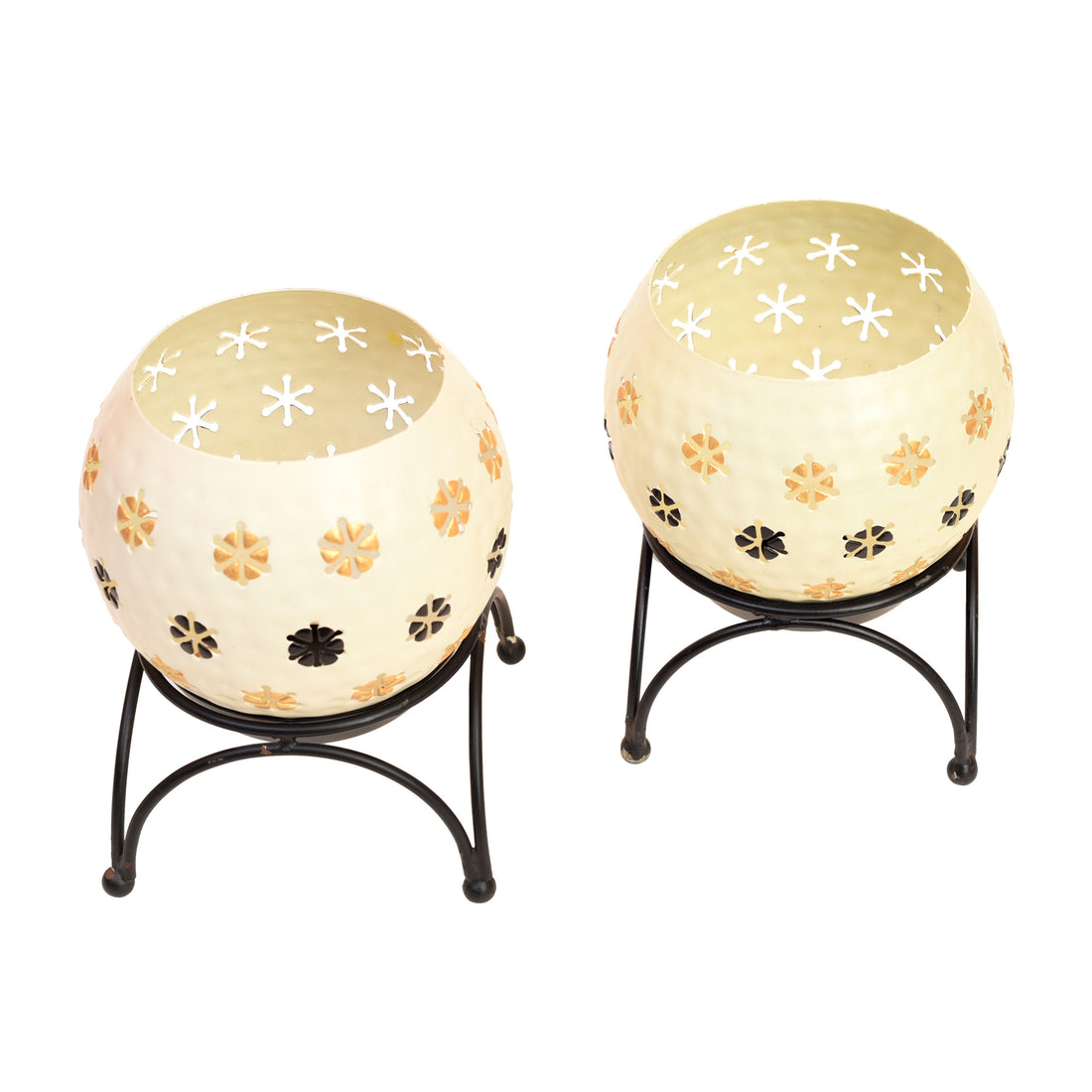 White Polka Tealights (Set of 2) with Metal Stands