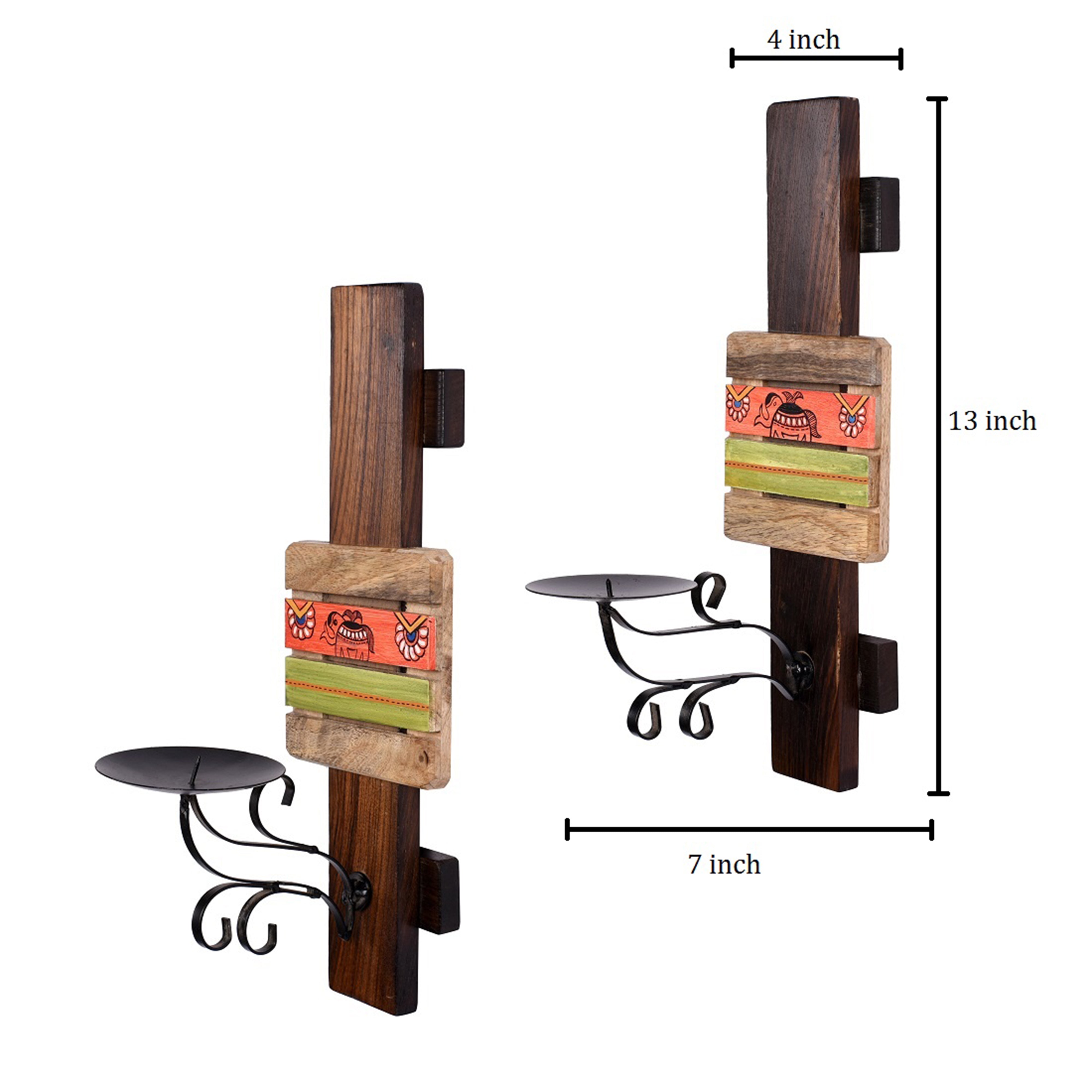 Wall Mounted Candle Stand with Madhubani Tile