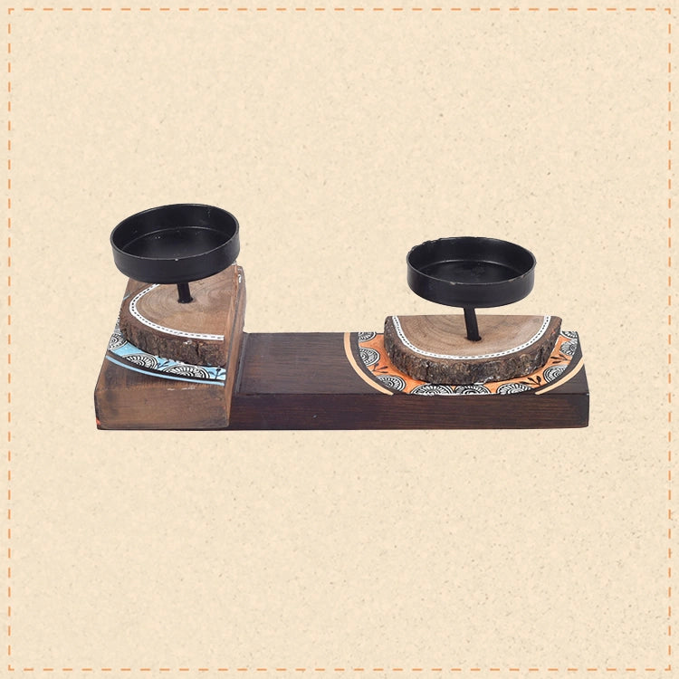 Abstract Illuminations Wooden Candle Holder