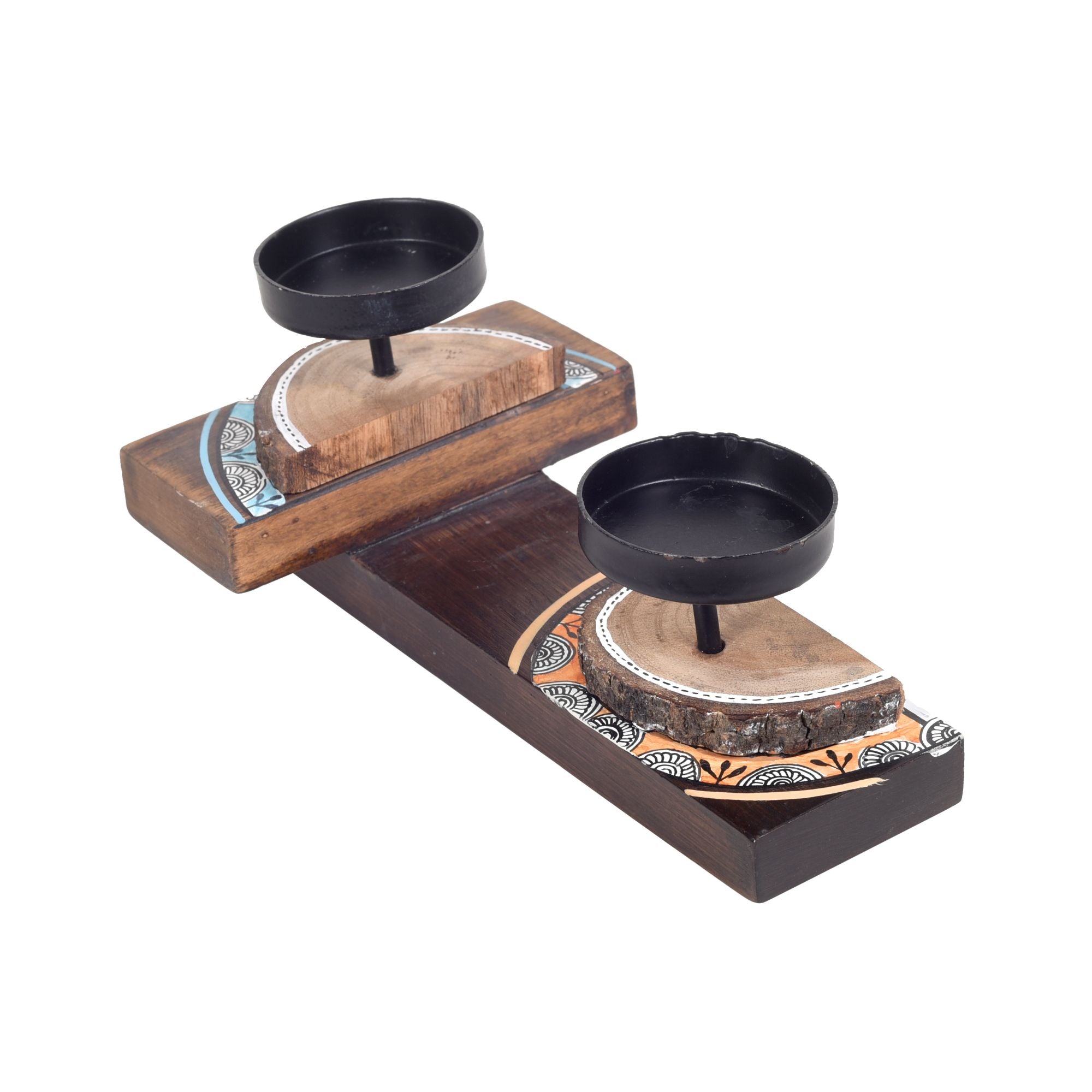 Abstract Illuminations Wooden Candle Holder