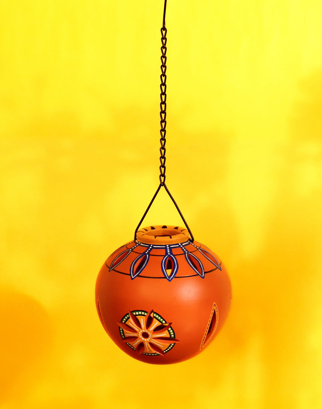 Terracotta Handpainted Orange Hanging Tea light