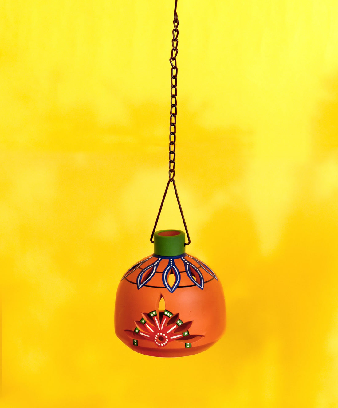 Terracotta Handpainted Pink Matki Hanging Tea Light