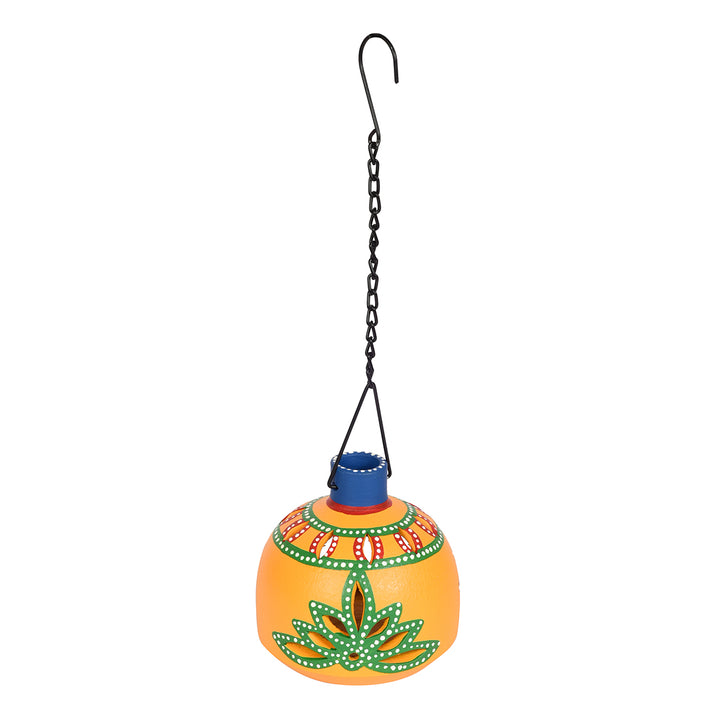 Terracotta Handpainted Yellow Matki Hanging Tea Light