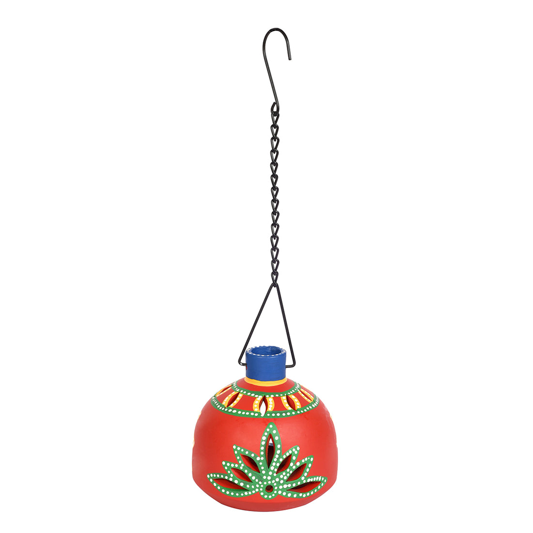 Terracotta Handpainted Red Matki Hanging Tea Light