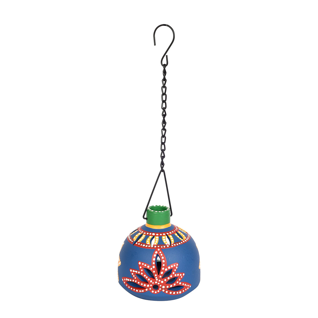 Terracotta Handpainted Blue Matki Hanging Tea Light