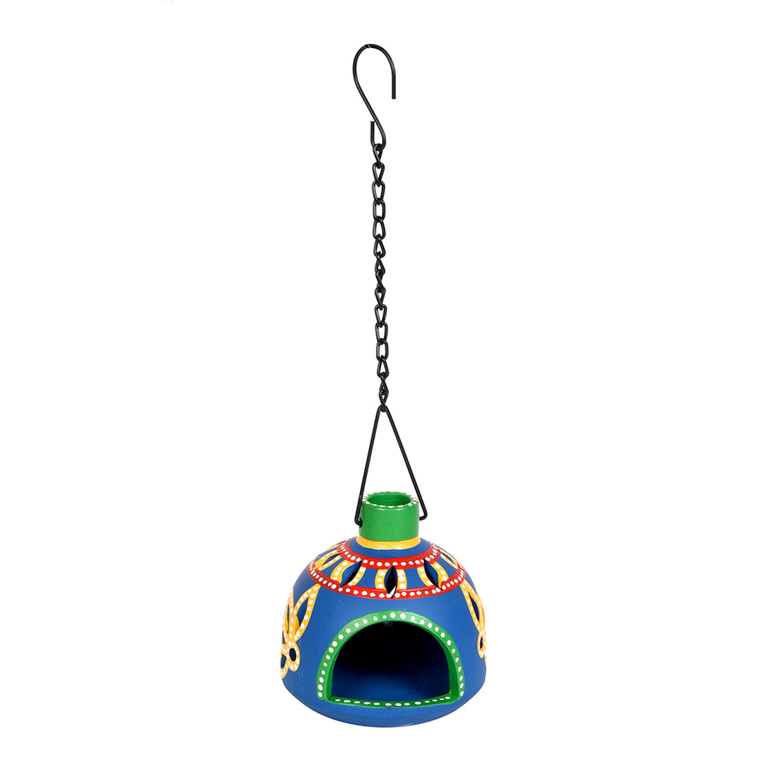 Terracotta Handpainted Blue Matki Hanging Tea Light