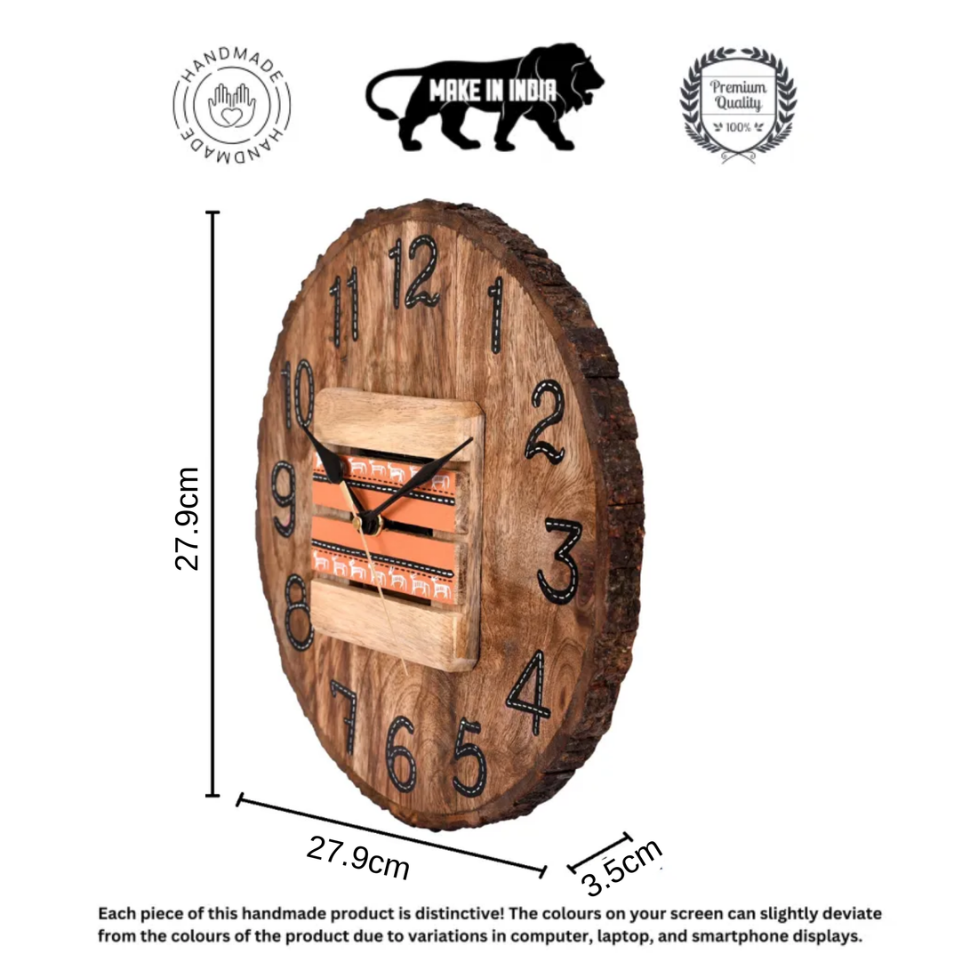 Wall Clock Handcrafted Wooden Log Dial (11x1.5x11")