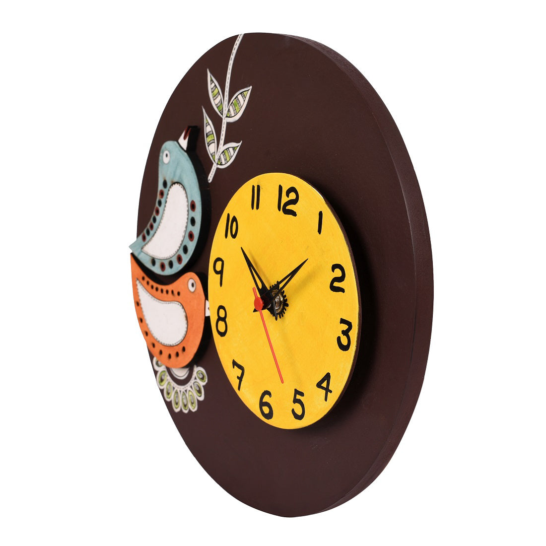 Wall Clock Handcrafted Wooden Tribal Art with Birds Motif (10x1.5x10)