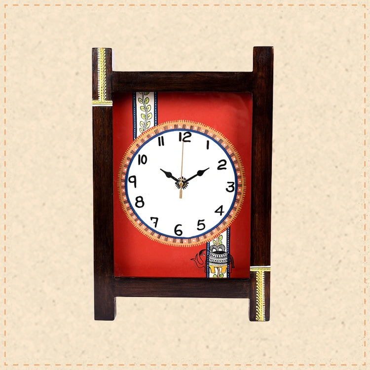 Wall Clock Handcrafted Wooden Tribal Art with Glass (9x1x14)