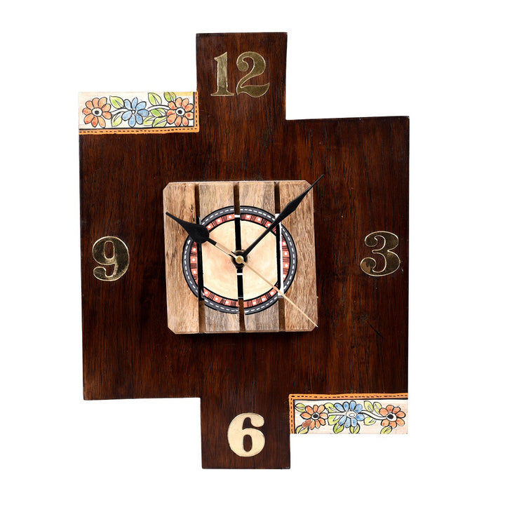 Wall Clock Handcrafted Wooden Tribal Art (9x1.5x12)