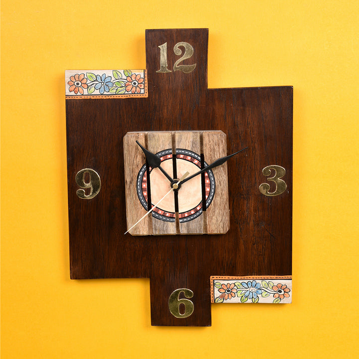 Wall Clock Handcrafted Wooden Tribal Art (9x1.5x12)