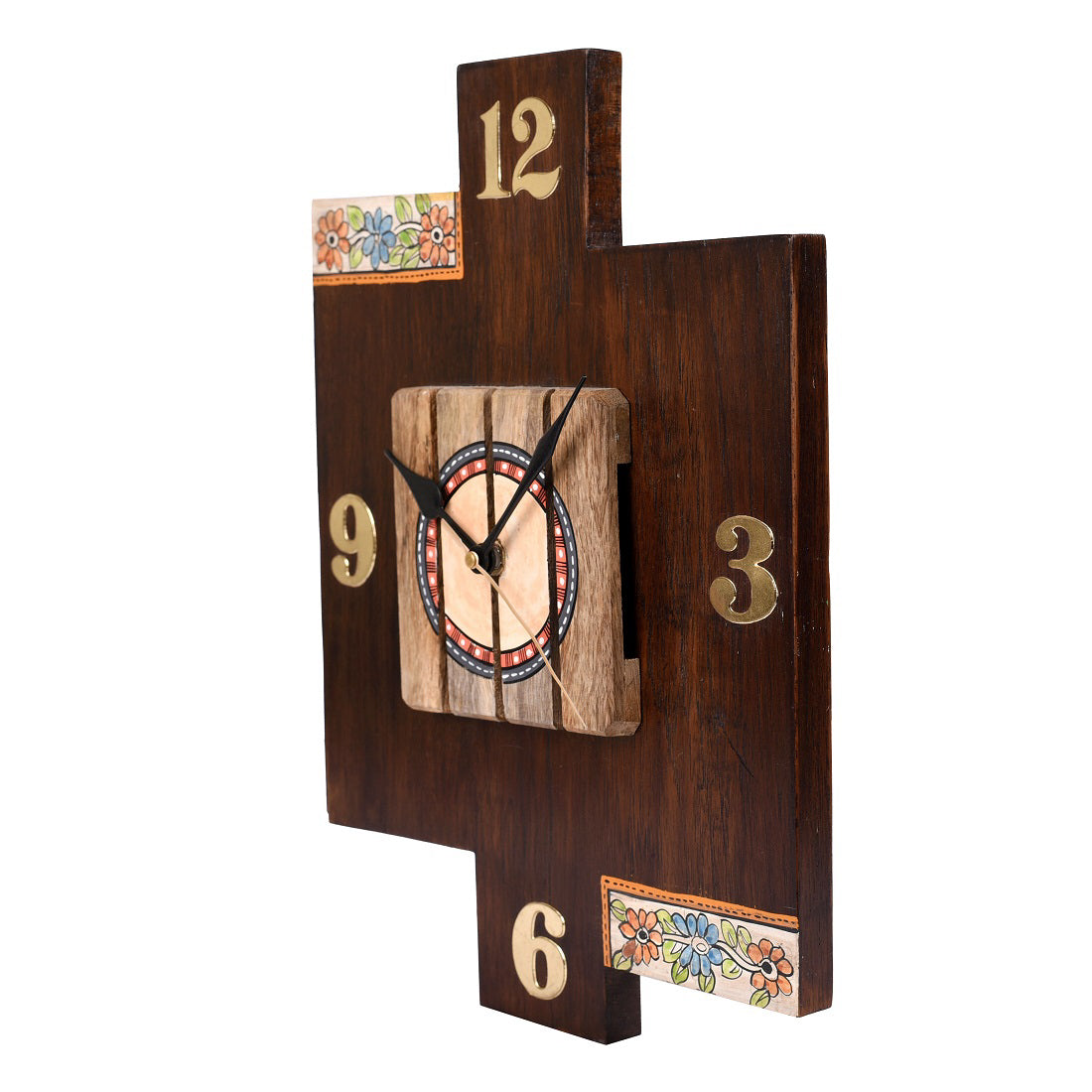 Wall Clock Handcrafted Wooden Tribal Art (9x1.5x12)