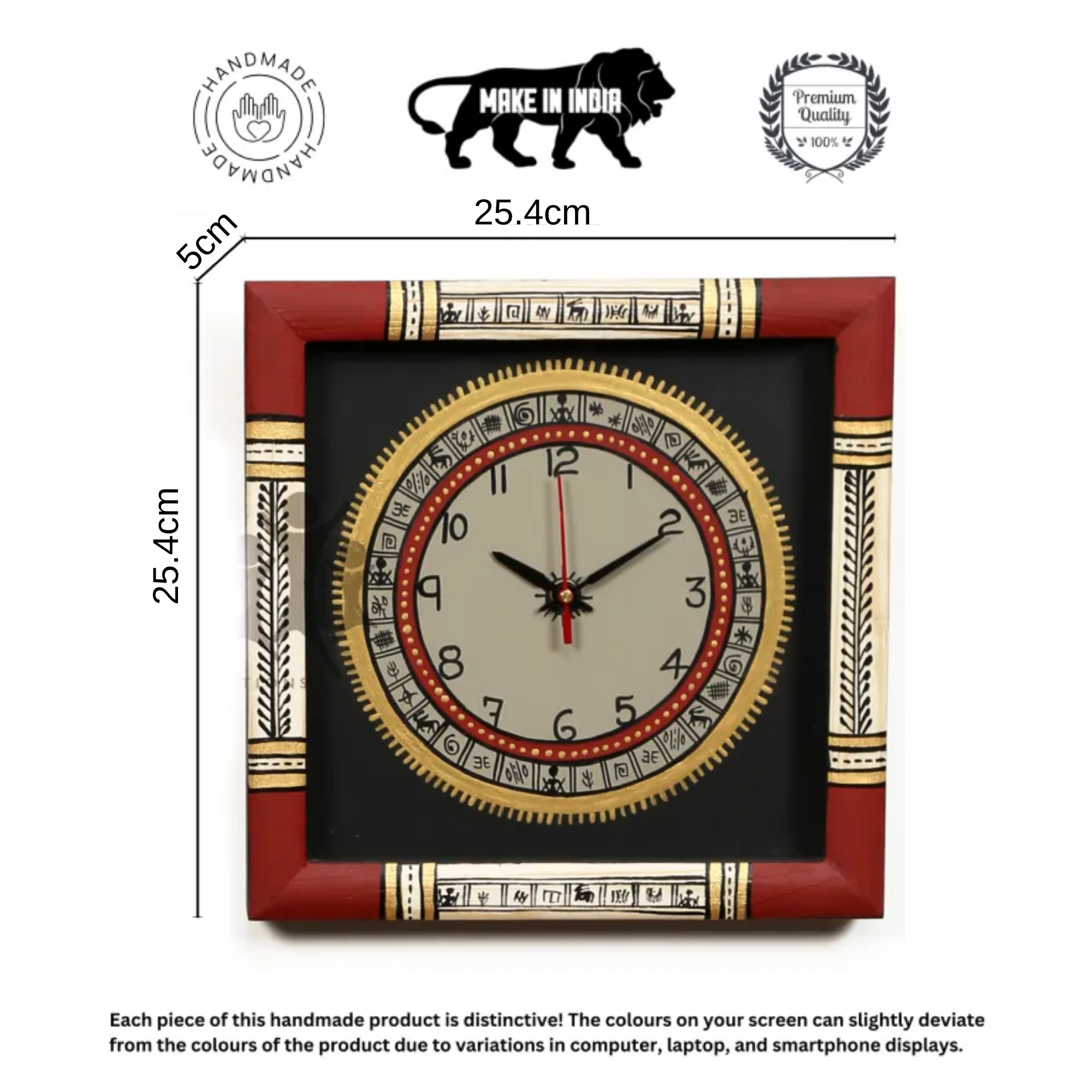 Wall Clock Handcrafted Warli Art White Dial with Glass Frame (10x10)