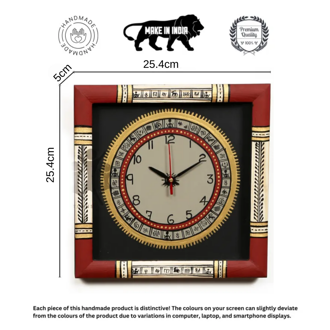 Wall Clock Handcrafted Warli Art White Dial with Glass Frame (10x10)