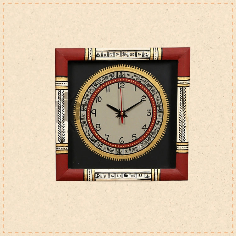 Wall Clock Handcrafted Warli Art White Dial with Glass Frame (10x10)