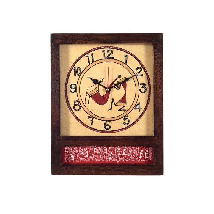 Warli Musician Hand Painted  Wall Clock  (9x1.5x11.5)