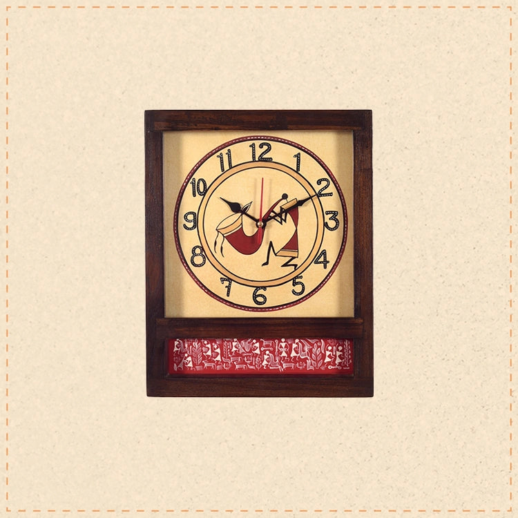 Warli Musician Hand Painted  Wall Clock  (9x1.5x11.5)