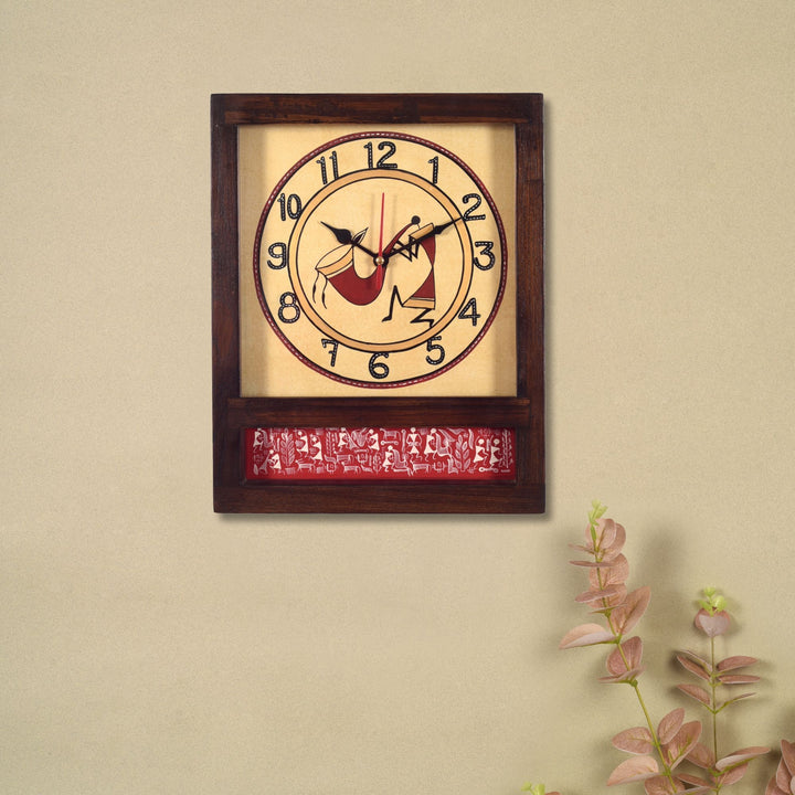 Warli Musician Hand Painted  Wall Clock  (9x1.5x11.5)