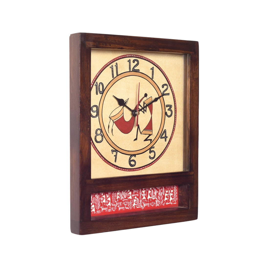 Warli Musician Hand Painted  Wall Clock  (9x1.5x11.5)