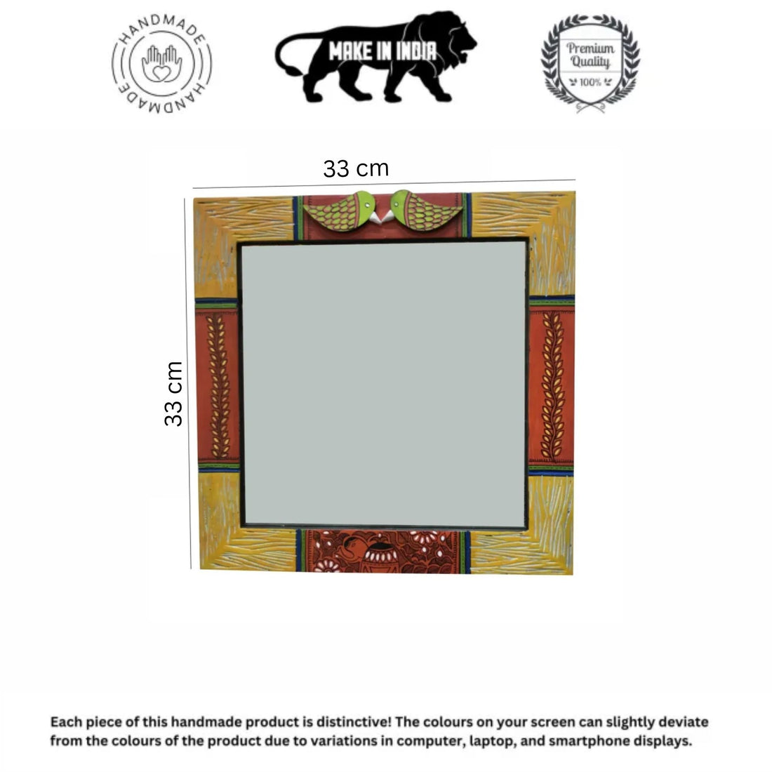 Mirror Handcrafted Madhubani Art Two Birds Motifs (13x13)