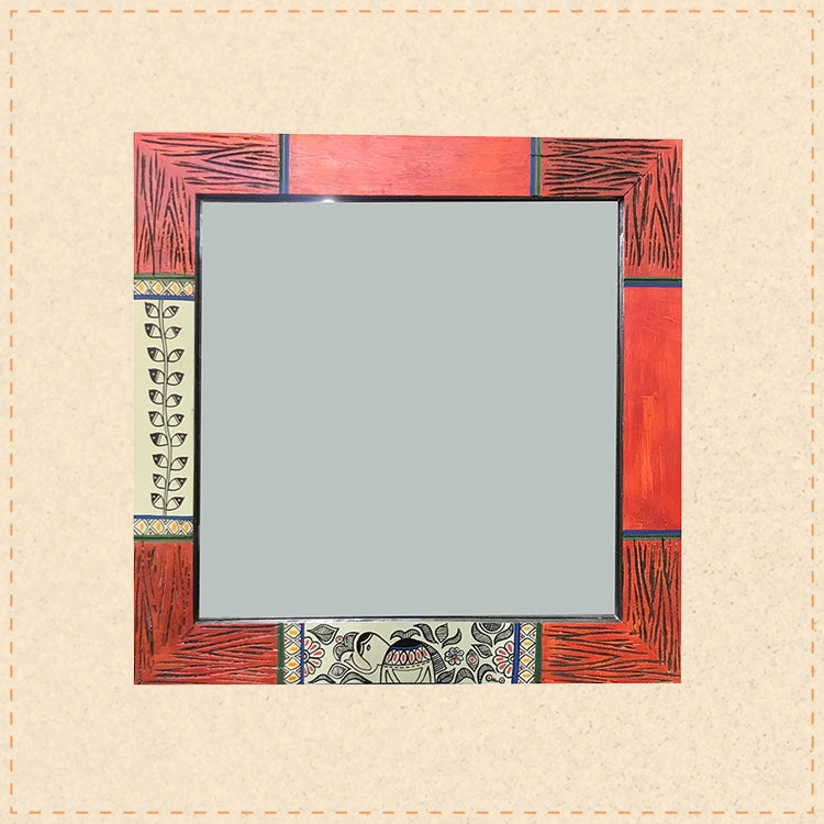 Mirror Handcrafted Madhubani Pink Design (13x13)