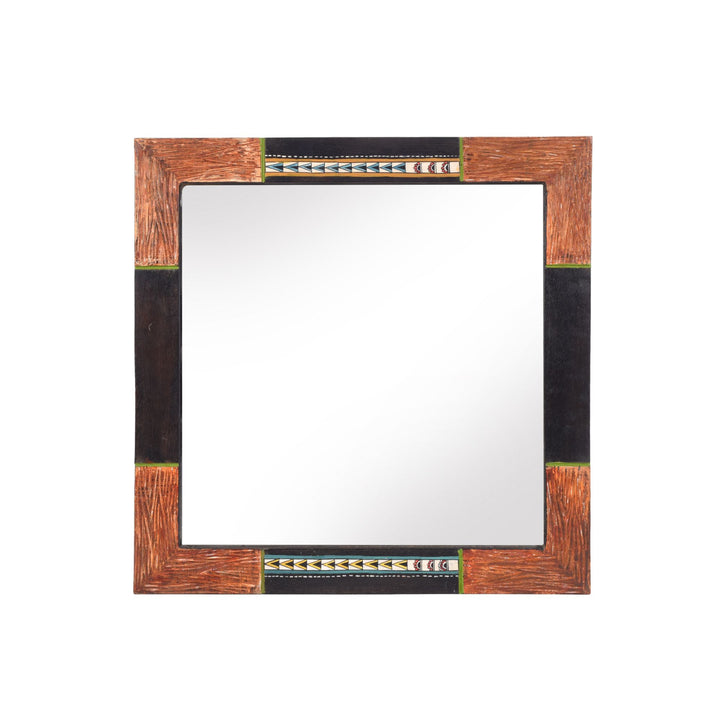 Warli Whispers Wooden Mirror