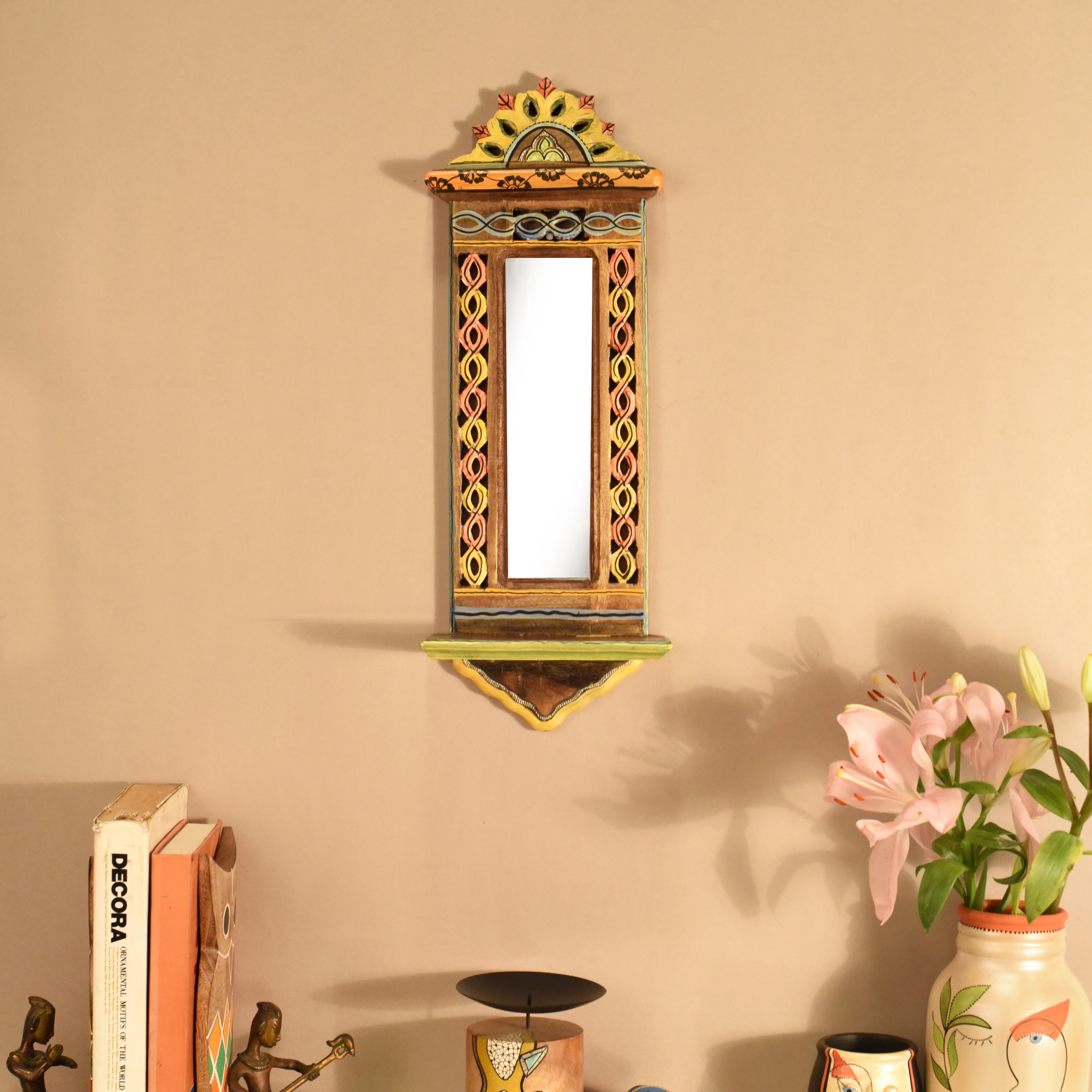 Apratim-I Mirror with handpainted carvings