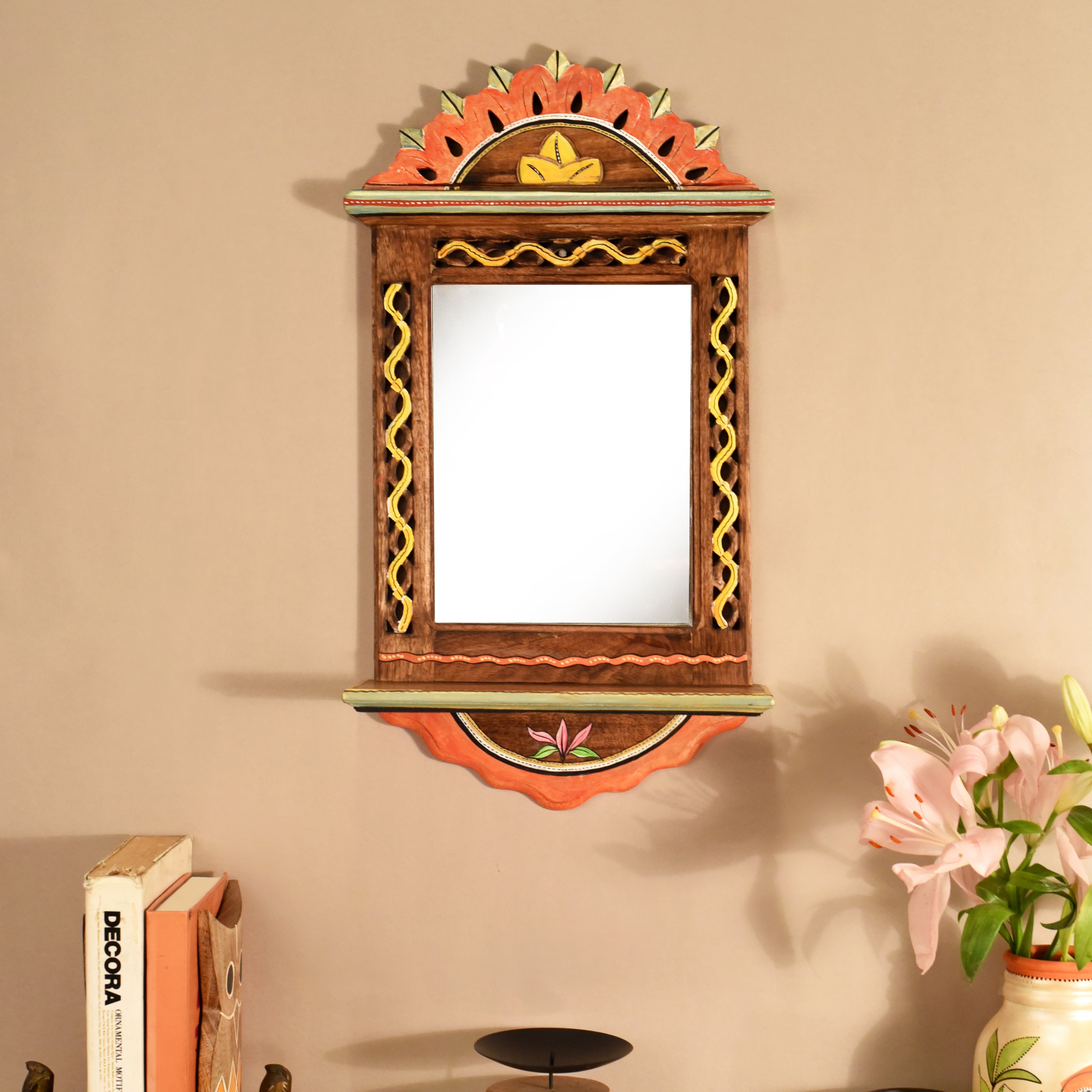 Apratim Mirror with handpainted carvings