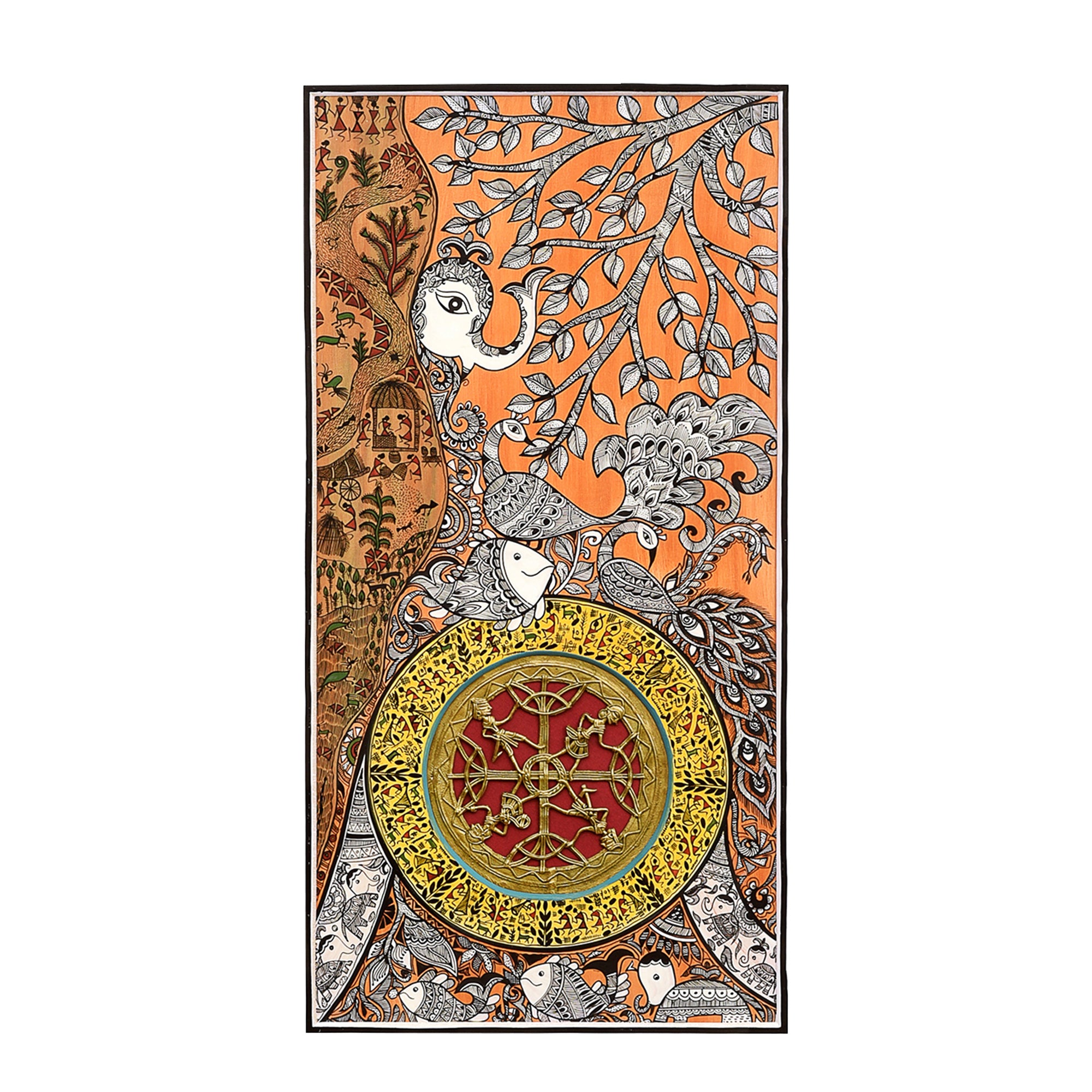 Wall Decor Madubani & Dhokra Fusion Painting