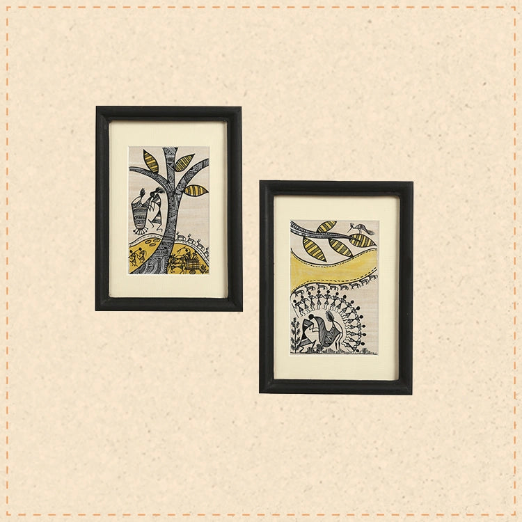 Wall Decor Warli Painting Framed with Glass